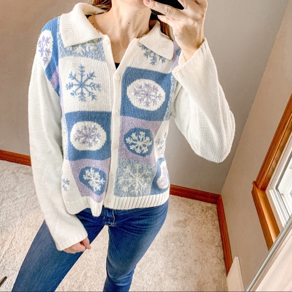 Vintage Villager Sport Snowflake Winter Cardigan Sweater - Picture 1 of 5